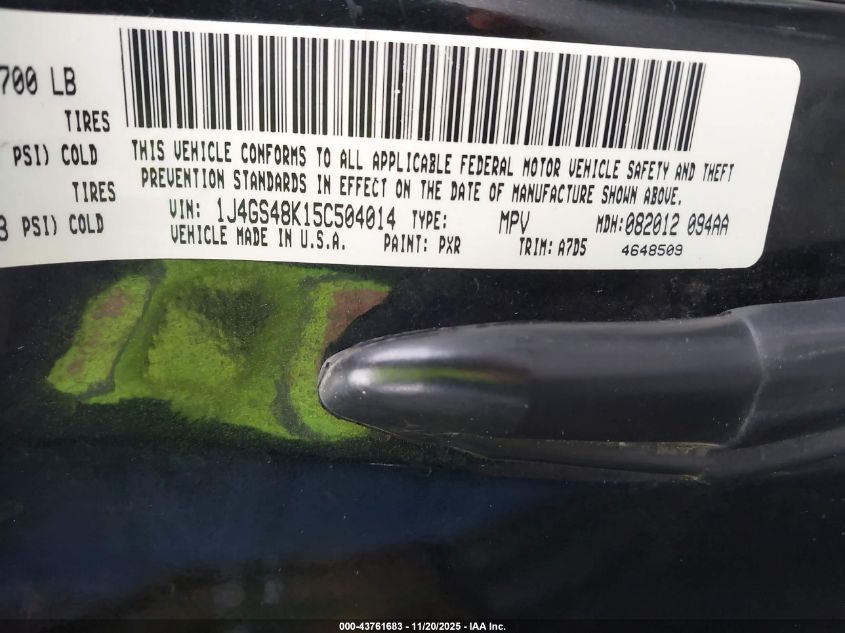 2005 Jeep Grand Cherokee Laredo VIN: 1J4GS48K15C504014 Lot: 43761683