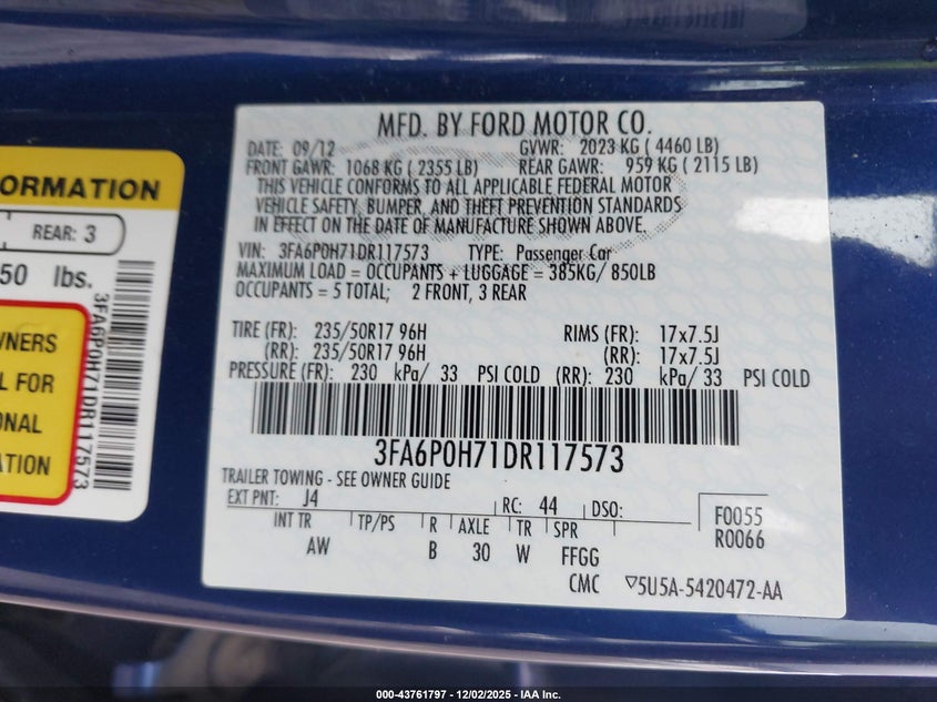 3FA6P0H71DR117573 2013 FORD FUSION photo no. 9