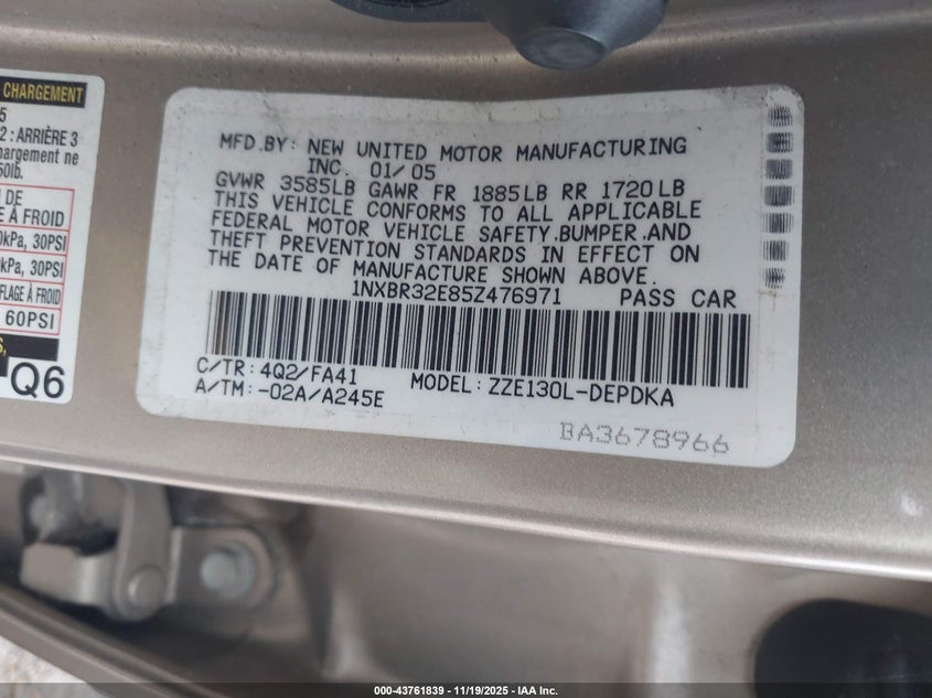 1NXBR32E85Z476971 2005 TOYOTA COROLLA photo no. 9