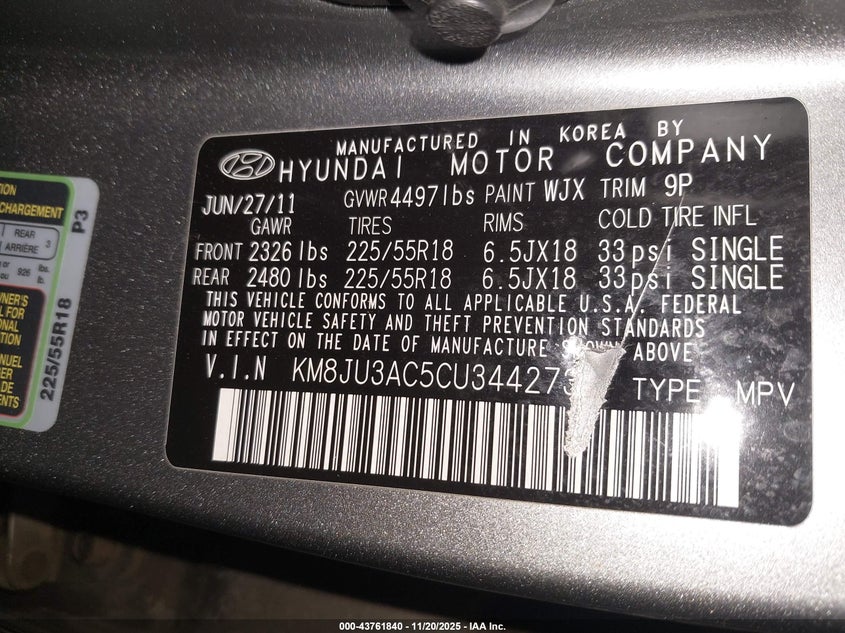 KM8JU3AC5CU344273 2012 HYUNDAI TUCSON photo no. 9