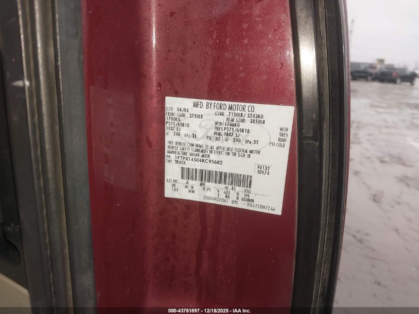 2004 Ford F-150 Fx4/Lariat/Xl/Xlt VIN: 1FTPX14504KC95682 Lot: 43761897