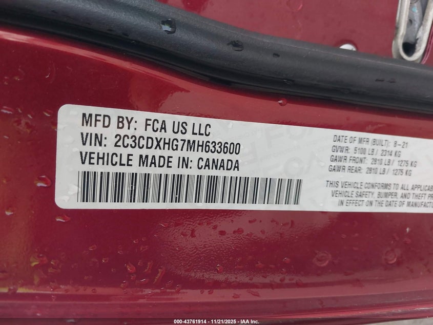 2C3CDXHG7MH633600 2021 DODGE CHARGER photo no. 9