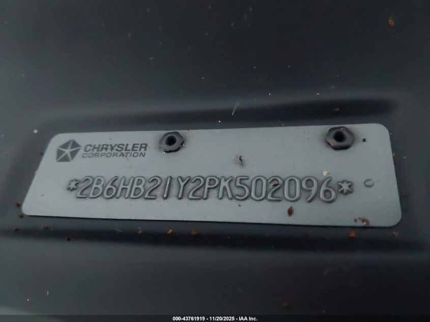 1993 Dodge Ram Van B250 VIN: 2B6HB21Y2PK502096 Lot: 43761919