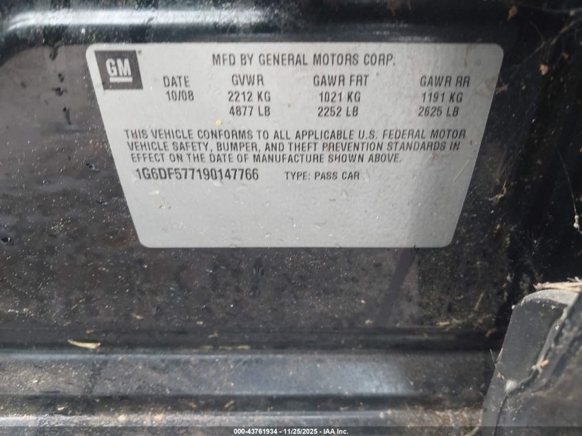 2009 Cadillac Cts Standard VIN: 1G6DF577190147766 Lot: 43761934