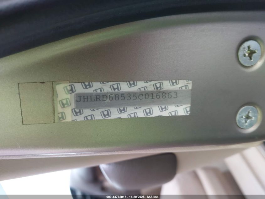 2005 Honda Cr-V Lx VIN: JHLRD68535C016863 Lot: 43762017