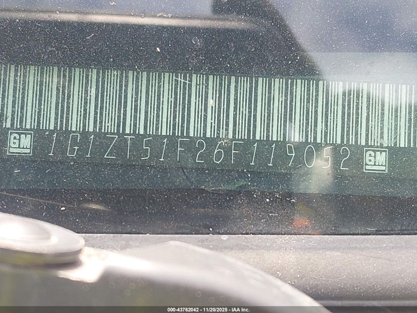 2006 Chevrolet Malibu Lt VIN: 1G1ZT51F26F119052 Lot: 43762042