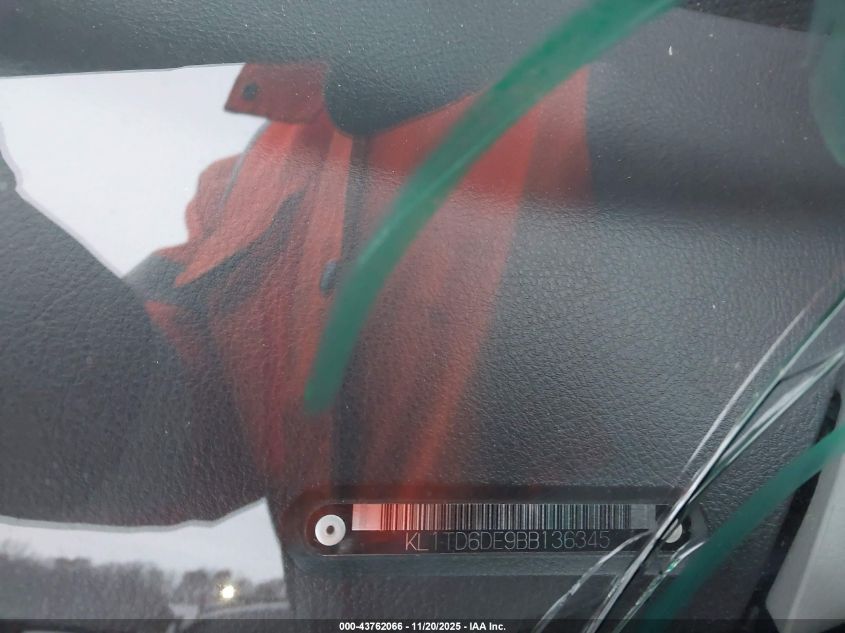 2011 Chevrolet Aveo 1Lt VIN: KL1TD6DE9BB136345 Lot: 43762066