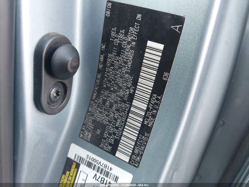 2006 Toyota Sienna Le VIN: 5TDZA23CX6S544081 Lot: 43762202