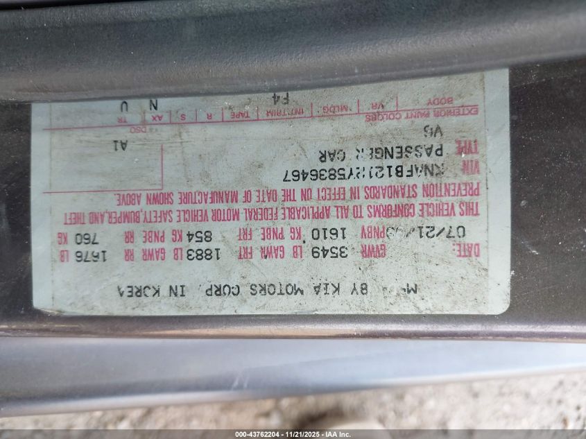 2000 Kia Sephia Ls/Ls W/Power Pkg VIN: KNAFB1212Y5836467 Lot: 43762204