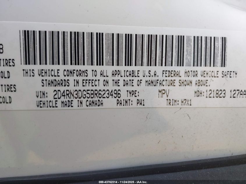 2011 Dodge Grand Caravan Mainstreet VIN: 2D4RN3DG5BR623496 Lot: 43762314