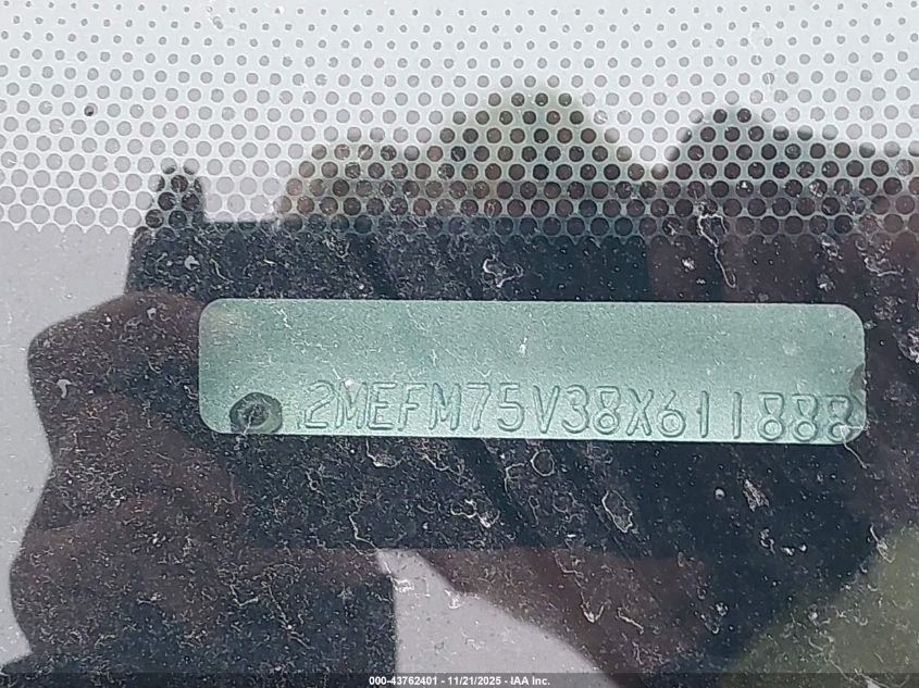 2008 Mercury Grand Marquis Ls VIN: 2MEFM75V38X611888 Lot: 43762401