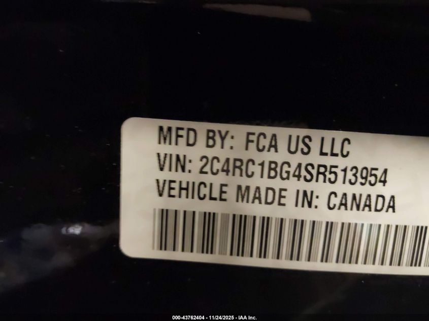 2025 Chrysler Pacifica Select VIN: 2C4RC1BG4SR513954 Lot: 43762404