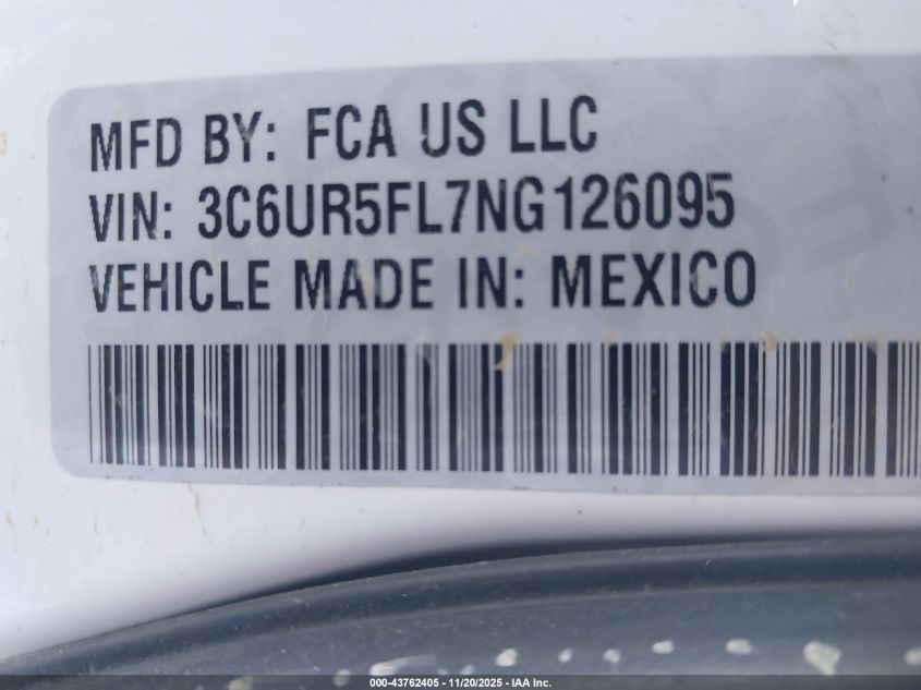 2022 Ram 2500 Laramie 4X4 6'4 Box VIN: 3C6UR5FL7NG126095 Lot: 43762405
