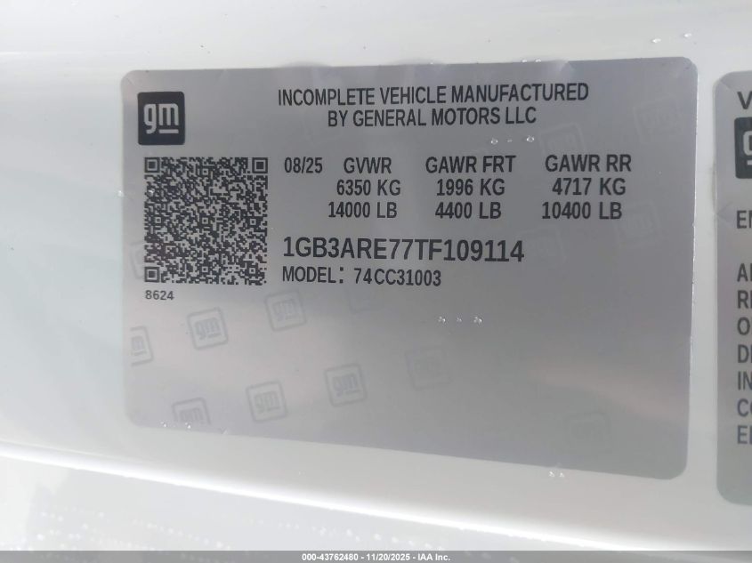 2026 Chevrolet Silverado 3500Hd Chassis Work Truck VIN: 1GB3ARE77TF109114 Lot: 43762480