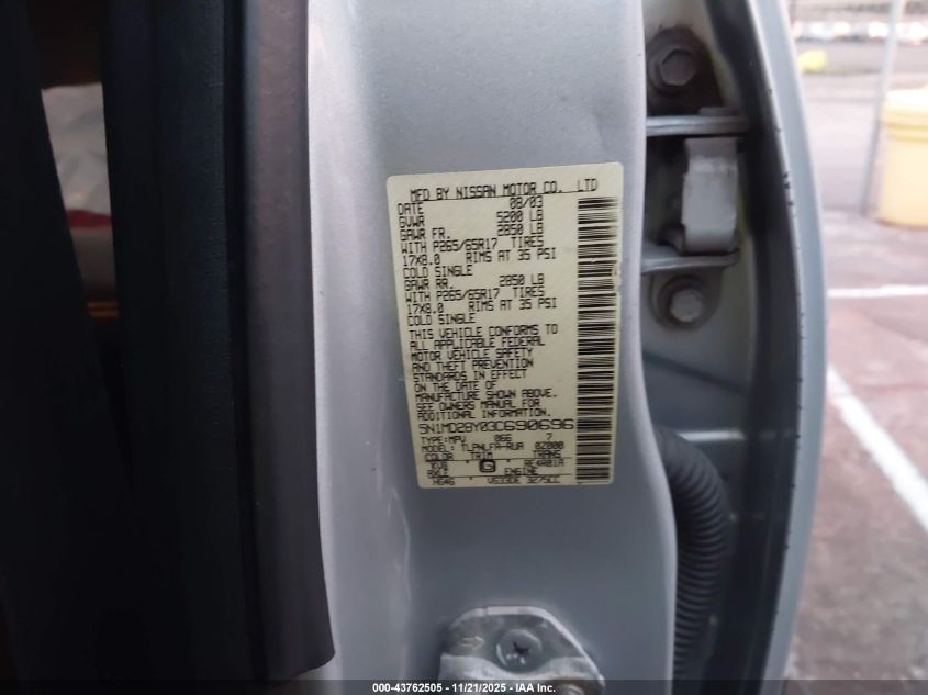 2003 Nissan Xterra Se S/C VIN: 5N1MD28Y03C690696 Lot: 43762505