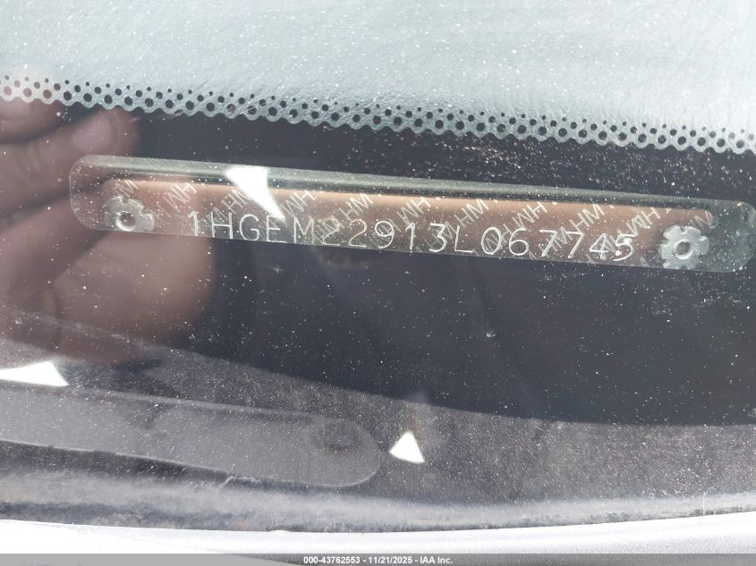 2003 Honda Civic Ex VIN: 1HGEM22913L067745 Lot: 43762553