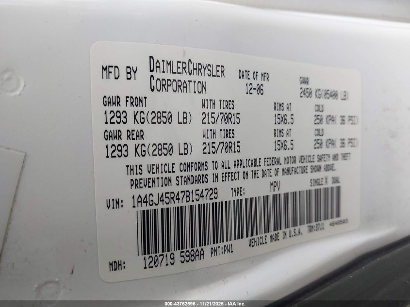 1A4GJ45R47B154729 2007 CHRYSLER TOWN & COUNTRY photo no. 9