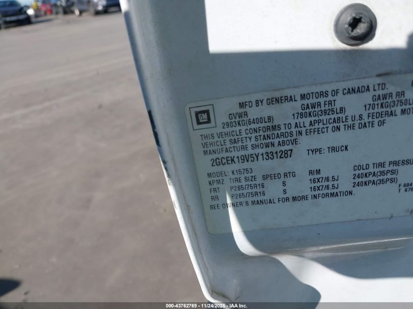 2000 Chevrolet Silverado 1500 Ls VIN: 2GCEK19V5Y1331287 Lot: 43762769