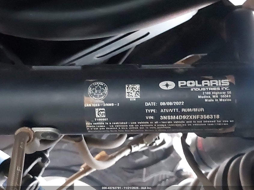 2022 Polaris Rzr Pro Xp 4 Ultimate VIN: 3NSM4D92XNF356318 Lot: 43762791