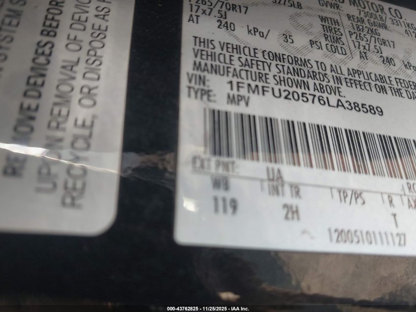 2006 Ford Expedition Limited VIN: 1FMFU20576LA38589 Lot: 43762825