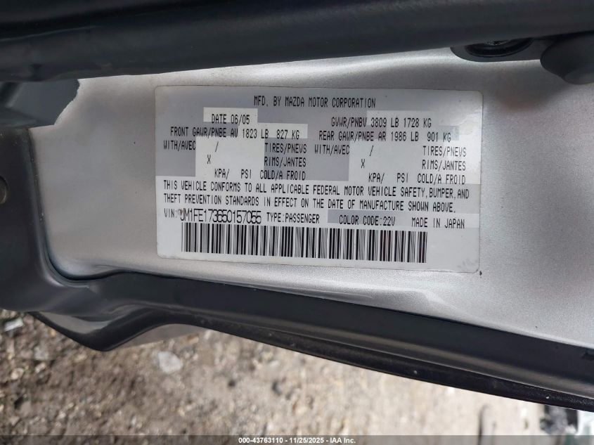 2005 Mazda Rx-8 6 Speed Manual VIN: JM1FE173650157055 Lot: 43763110