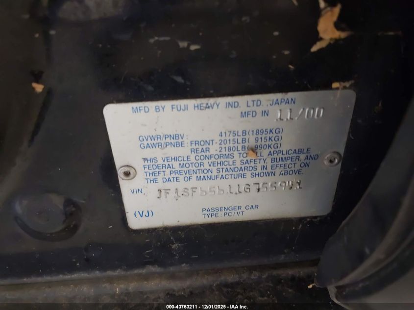 2001 Subaru Forester S VIN: JF1SF65611G755941 Lot: 43763211