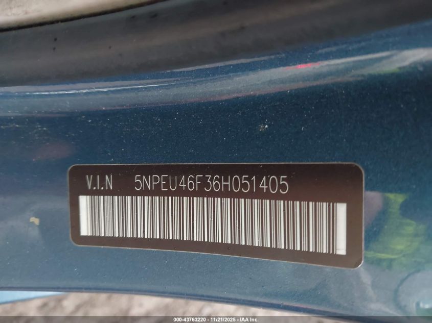 2006 Hyundai Sonata Gls V6/Lx V6 VIN: 5NPEU46F36H051405 Lot: 43763220