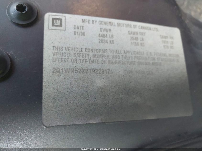 1996 Chevrolet Lumina Ls VIN: 2G1WN52X3T9223181 Lot: 43763229