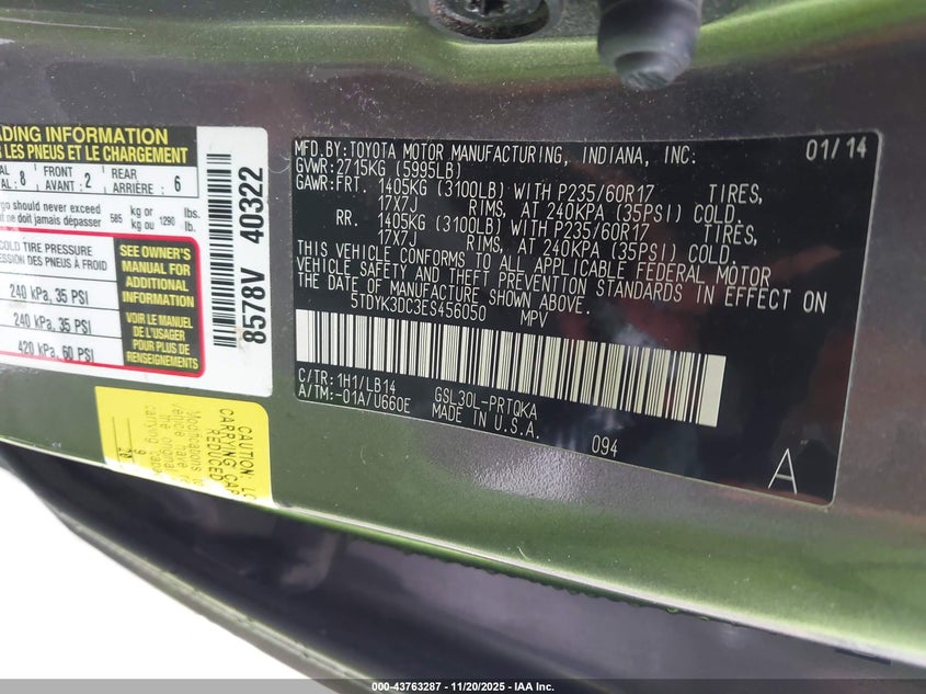 5TDYK3DC3ES456050 2014 TOYOTA SIENNA photo no. 9