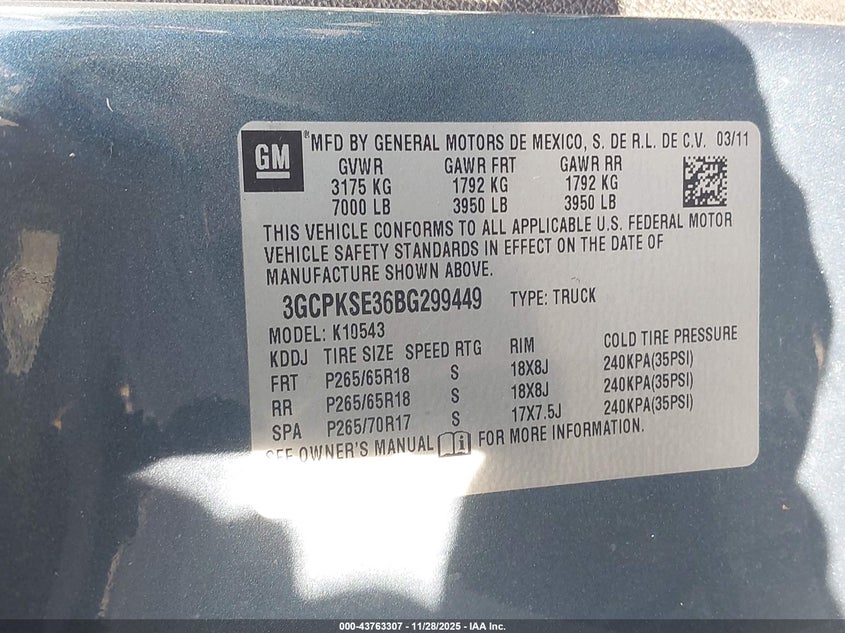 2011 Chevrolet Silverado 1500 Lt VIN: 3GCPKSE36BG299449 Lot: 43763307