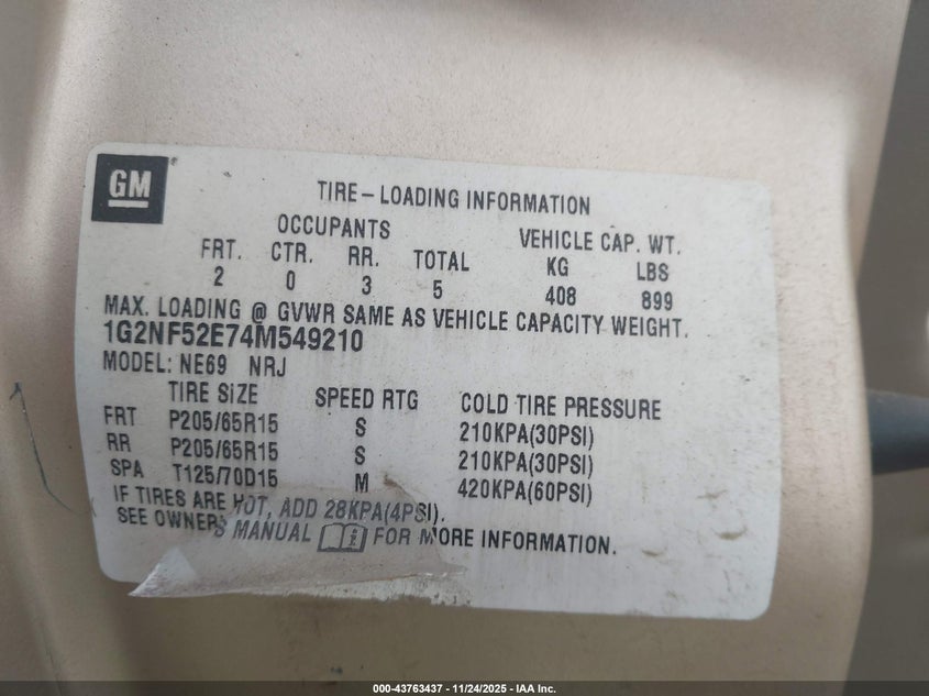 2004 Pontiac Grand Am Se1 VIN: 1G2NF52E74M549210 Lot: 43763437