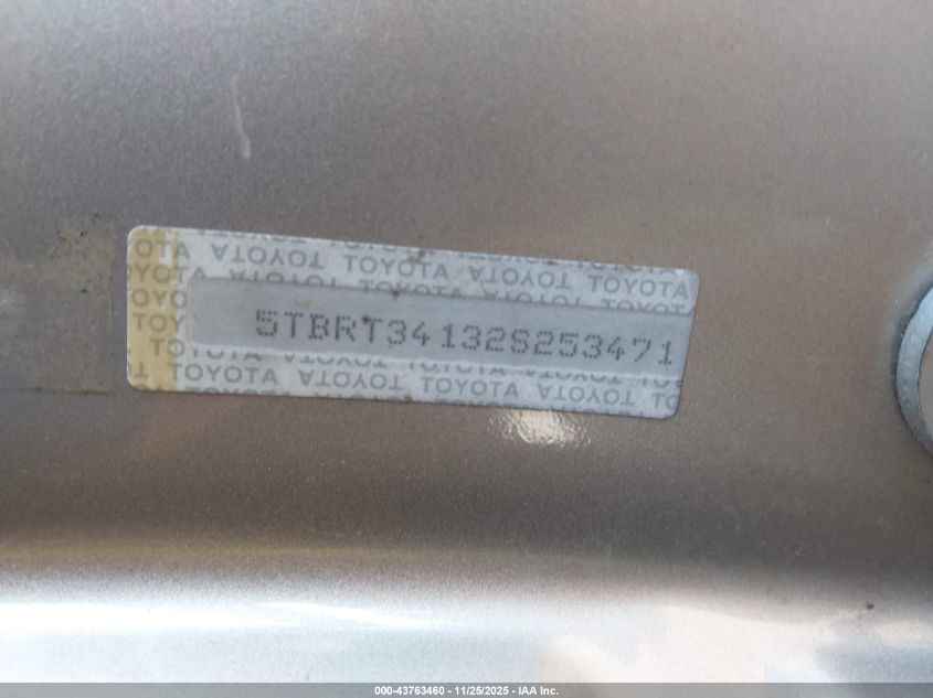 2002 Toyota Tundra Sr5 V8 VIN: 5TBRT34132S253471 Lot: 43763460