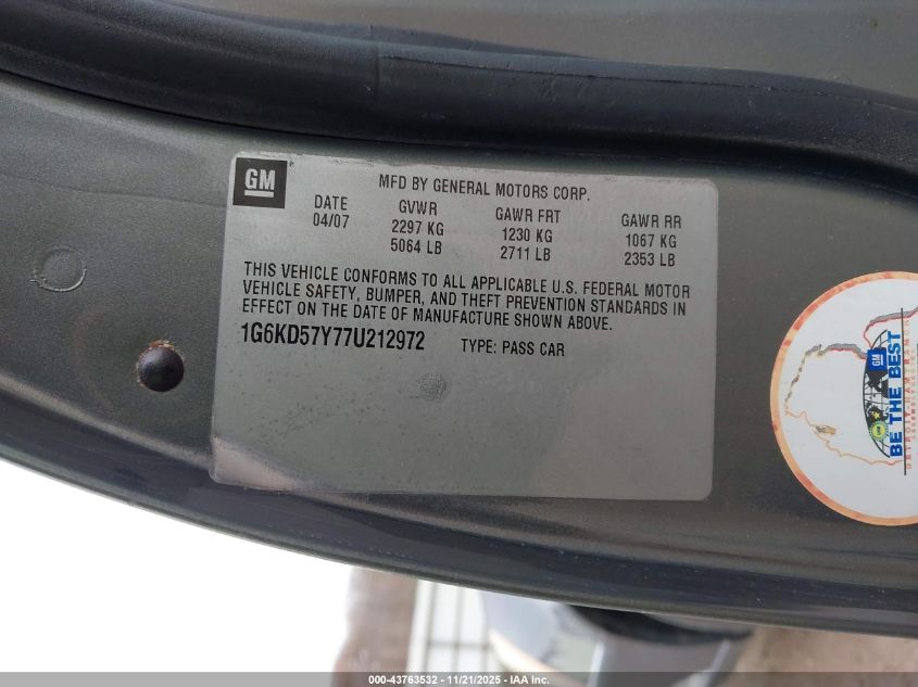 2007 Cadillac Dts Luxury I VIN: 1G6KD57Y77U212972 Lot: 43763532