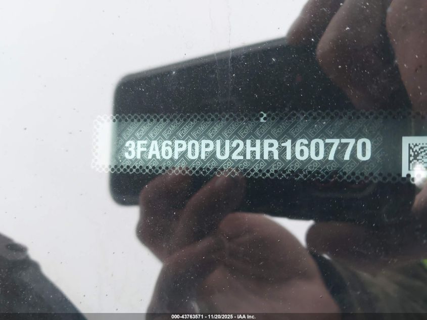 2017 Ford Fusion Energi Se Luxury VIN: 3FA6P0PU2HR160770 Lot: 43763571