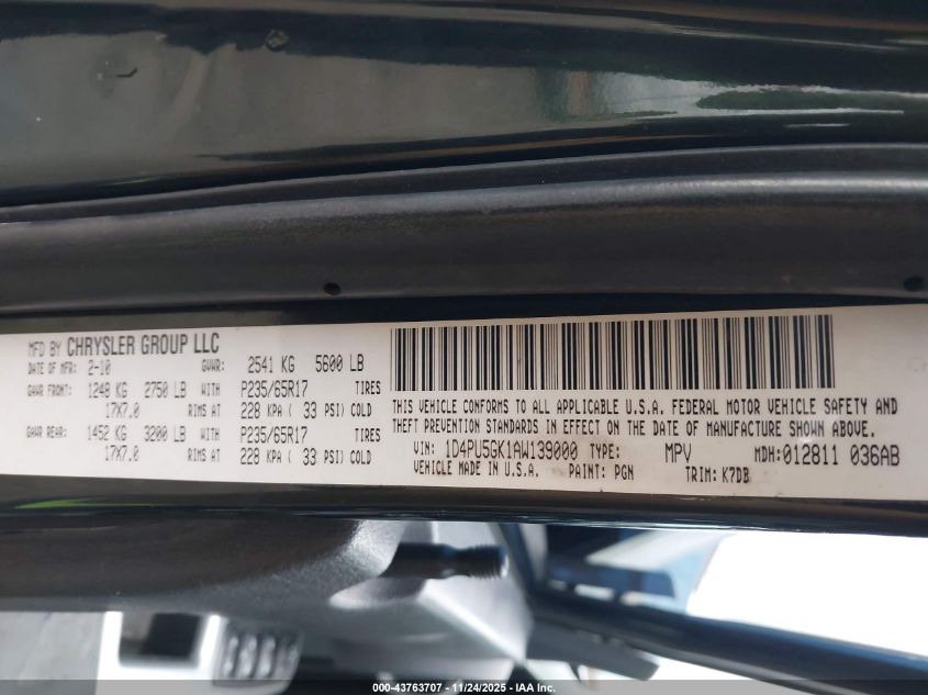 2010 Dodge Nitro Sxt VIN: 1D4PU5GK1AW139000 Lot: 43763707