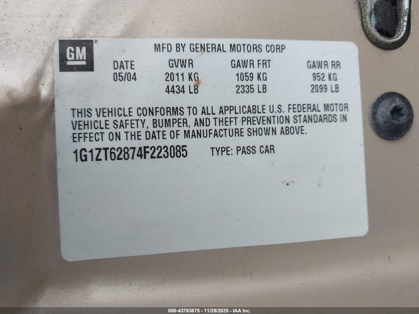 2004 Chevrolet Malibu Maxx Ls VIN: 1G1ZT62874F223085 Lot: 43763875