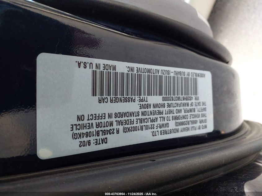 2003 Subaru Outback VIN: 4S3BH675637620000 Lot: 43763954