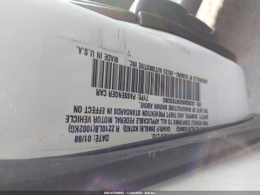 1998 Subaru Legacy Outback/Outback Limited/Outback Sport VIN: 4S3BG6853W7635365 Lot: 43764052