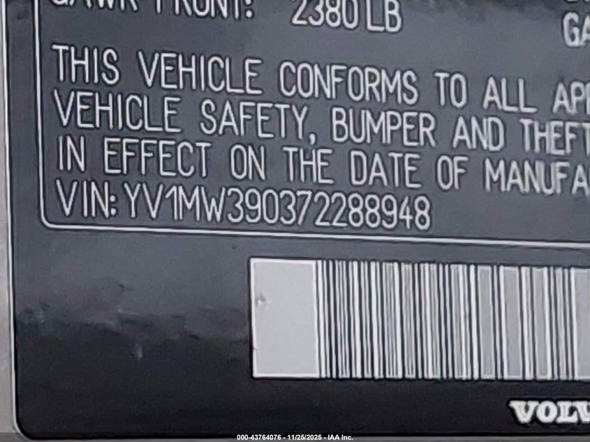 2007 Volvo V50 2.4I VIN: YV1MW390372288948 Lot: 43764076