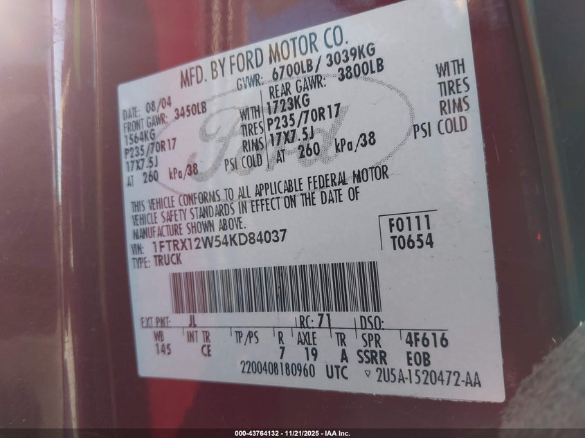 1FTRX12W54KD84037 2004 FORD F-150 photo no. 9