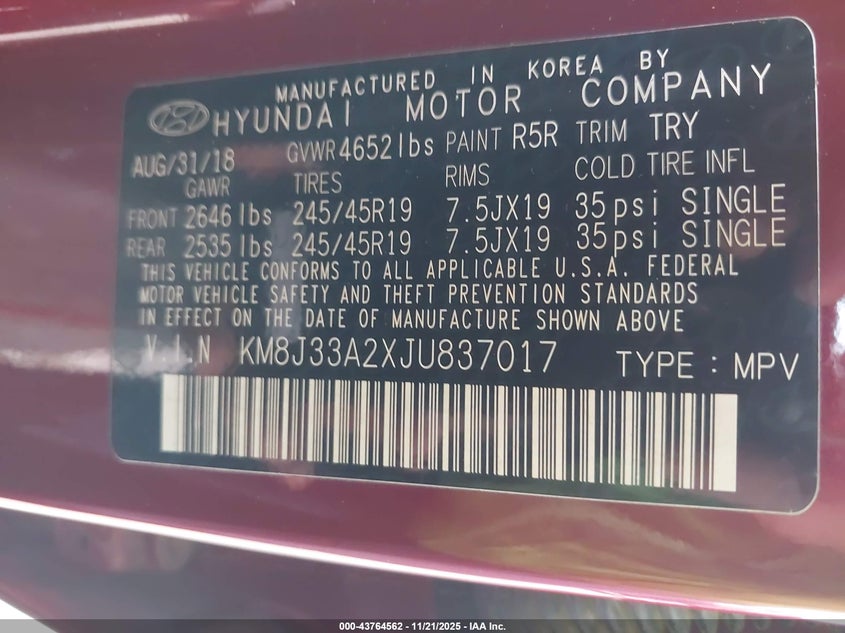 KM8J33A2XJU837017 2018 HYUNDAI TUCSON photo no. 9