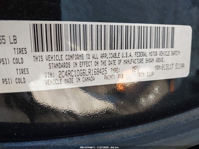 2020 Chrysler Voyager Lxi VIN: 2C4RC1DG6LR168425 Lot: 43764611