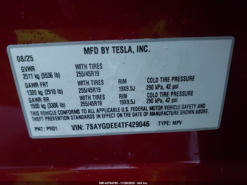 2026 Tesla Model Y Long Range Dual Motor All-Wheel Drive/Long Range Launch Series VIN: 7SAYGDEE4TF429046 Lot: 43764785
