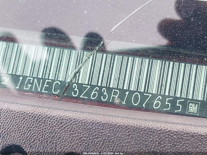 2003 Chevrolet Tahoe Ls VIN: 1GNEC13Z63R107655 Lot: 43764810