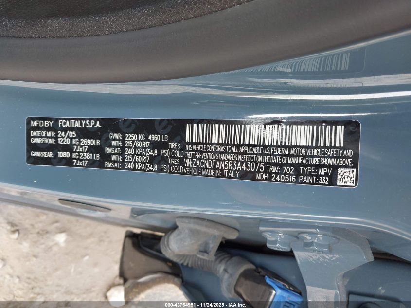 2024 Dodge Hornet Gt VIN: ZACNDFAN5R3A43075 Lot: 43764951