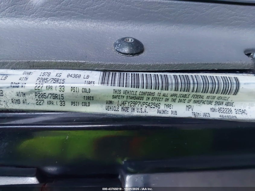 1997 Jeep Wrangler Se VIN: 1J4FY29P7VP542946 Lot: 43765019