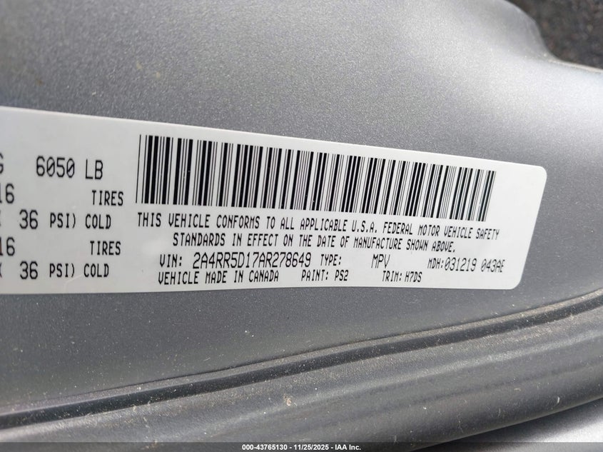 2010 Chrysler Town & Country Touring VIN: 2A4RR5D17AR278649 Lot: 43765130