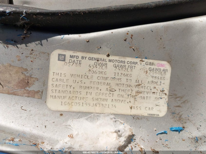 1988 Cadillac Deville VIN: 1G6CD5155J4332134 Lot: 43765272