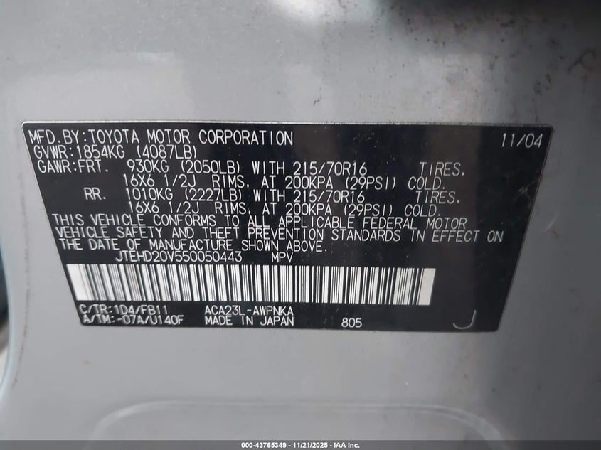 JTEHD20V550050443 2005 TOYOTA RAV 4 photo no. 9