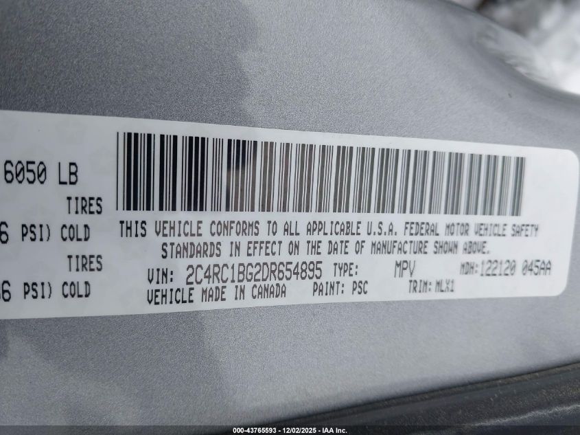 2013 Chrysler Town & Country Touring VIN: 2C4RC1BG2DR654895 Lot: 43765593